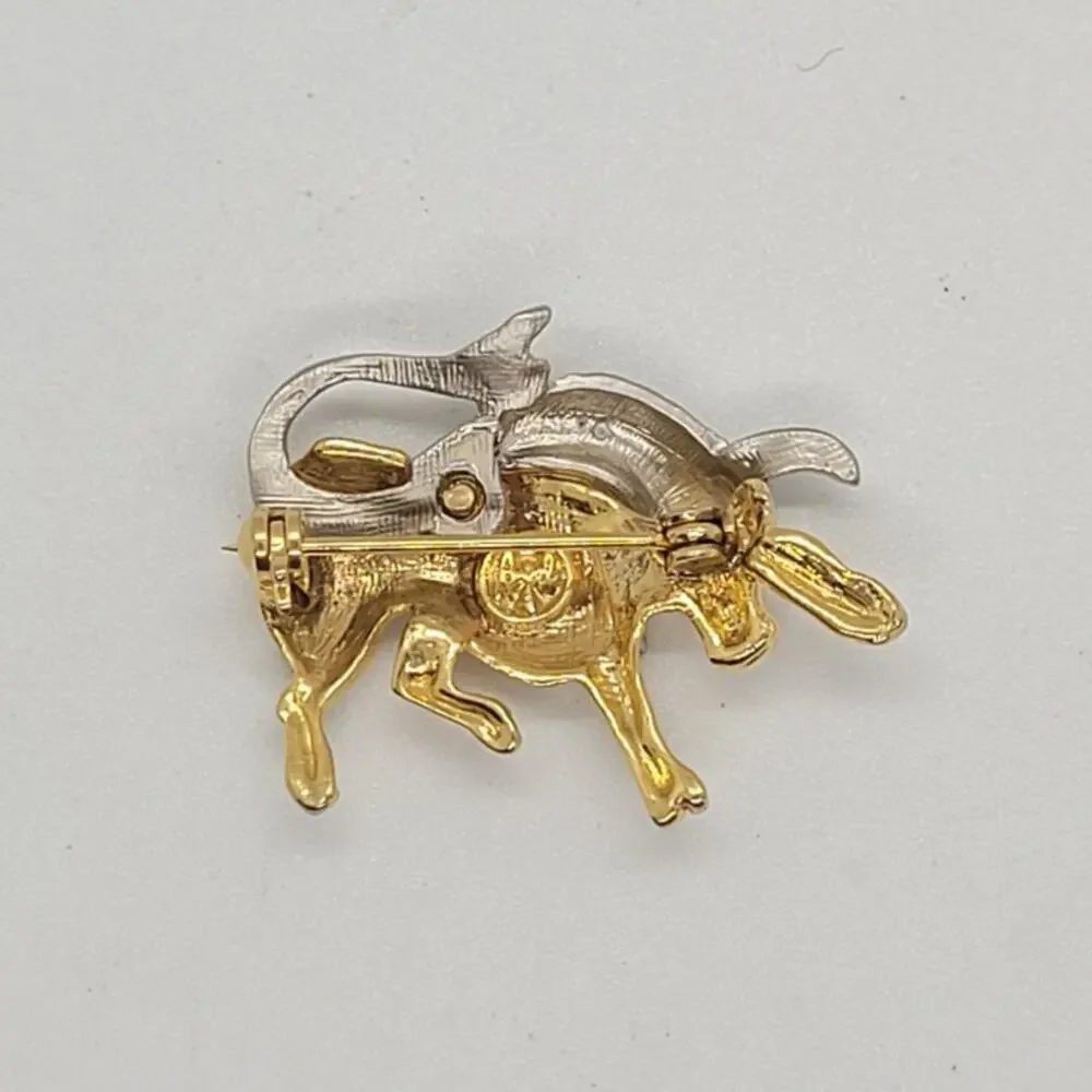 Taurus Bull Brooch Gold‎ Silver Zodiac Pin Angel Vintage Statement